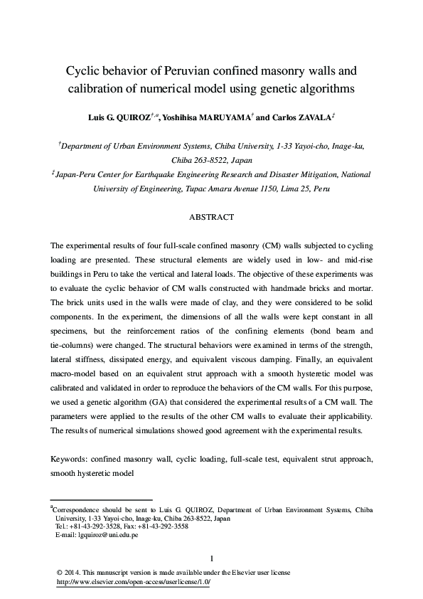 (PDF) Cyclic behavior of Peruvian confined masonry walls and ...