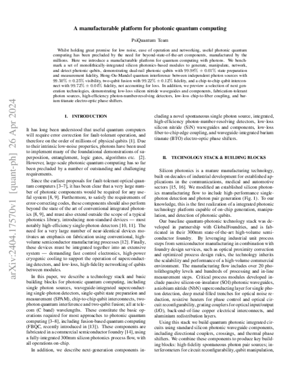 A MANUFACTURABLE PLATFORM FOR PHOTONIC QUANTUM COMPUTING intelligence overview