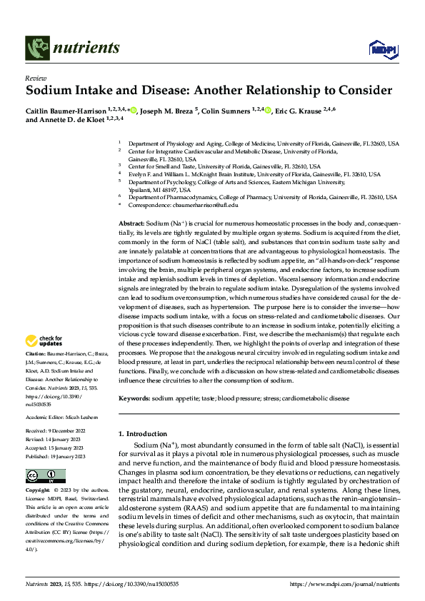 (PDF) Sodium Intake and Disease: Another Relationship to Consider