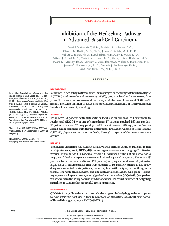 (PDF) Inhibition of the Hedgehog Pathway in Advanced Basal-Cell Carcinoma