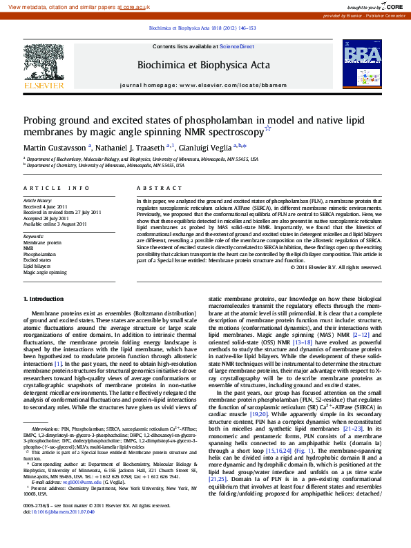 (PDF) Probing ground and excited states of phospholamban in model and ...