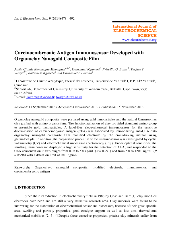 (PDF) ELECTROCHEMICAL SCIENCE Carcinoembryonic Antigen Immunosensor ...