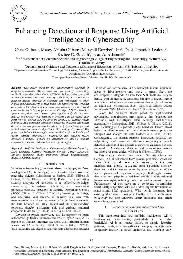 (PDF) Enhancing Detection and Response Using Artificial Intelligence in ...