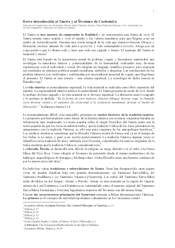 (PDF) Breve introducción al Tantra y al Shivaísmo de Cachemira ...