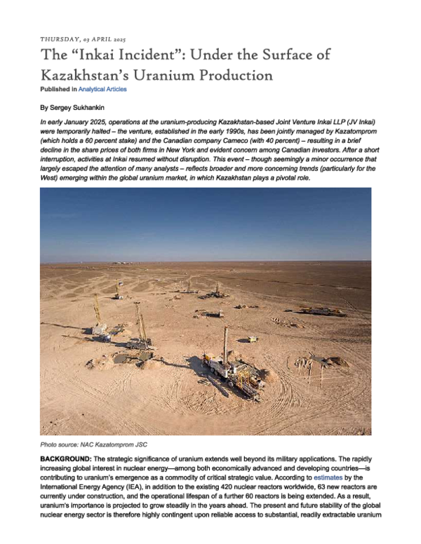 (PDF) The “Inkai Incident”: Under the Surface of Kazakhstan’s Uranium ...