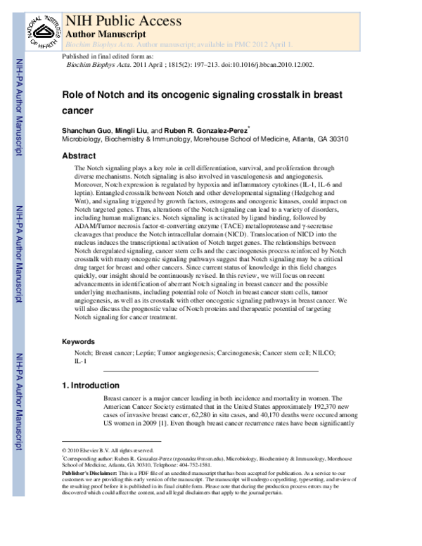 (PDF) Role of Notch and its oncogenic signaling crosstalk in breast cancer