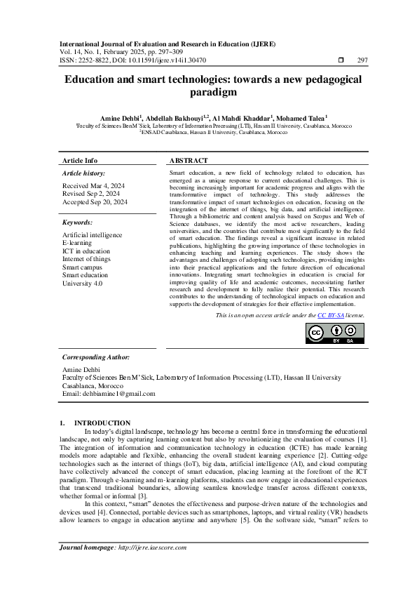 (PDF) Education and smart technologies: towards a new pedagogical paradigm