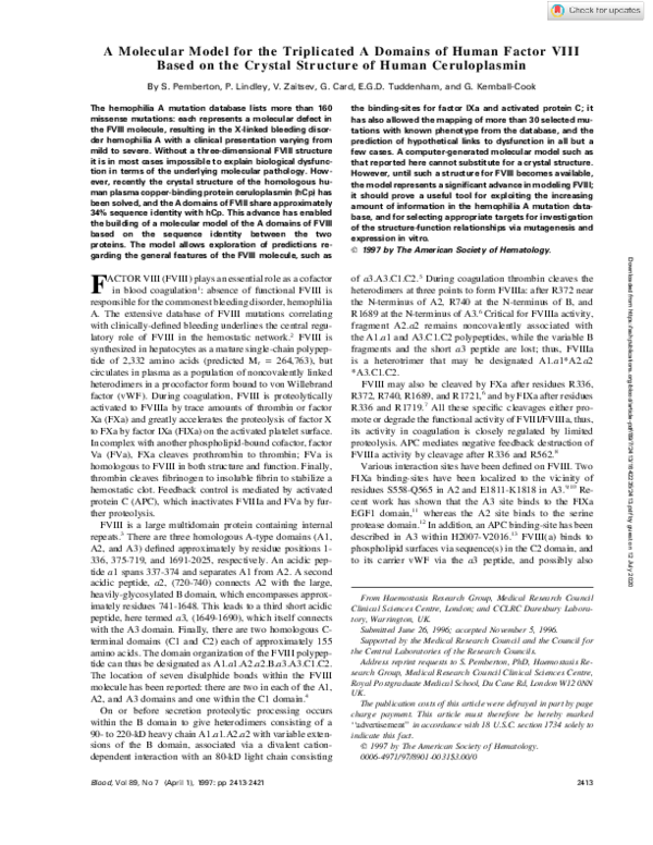 (PDF) A Molecular Model for the Triplicated A Domains of Human Factor ...