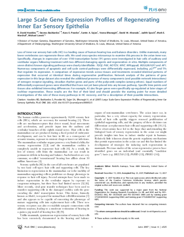 (PDF) Large Scale Gene Expression Profiles of Regenerating Inner Ear ...