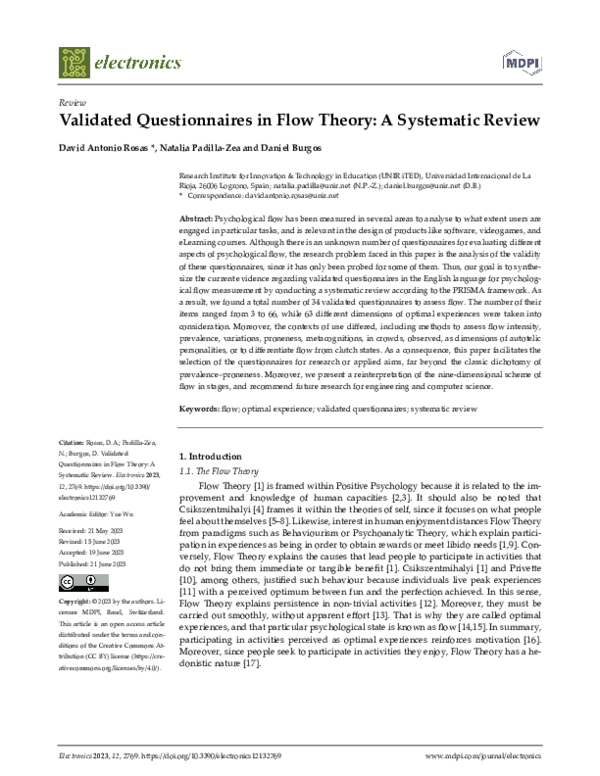 (PDF) Validated Questionnaires in Flow Theory: A Systematic Review