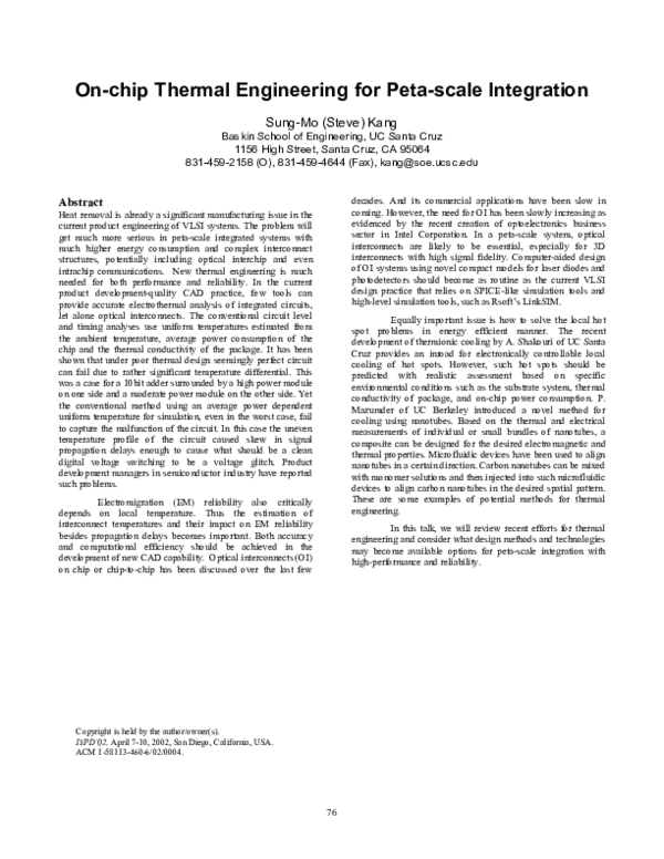 (PDF) On-chip thermal engineering for peta-scale integration