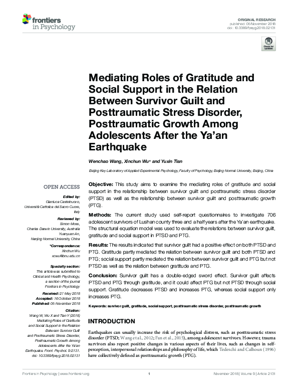 (PDF) Mediating Roles of Gratitude and Social Support in the Relation ...
