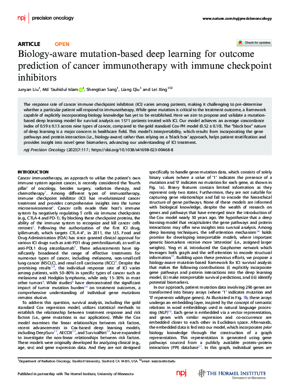 (PDF) Biology-aware mutation-based deep learning for outcome prediction ...