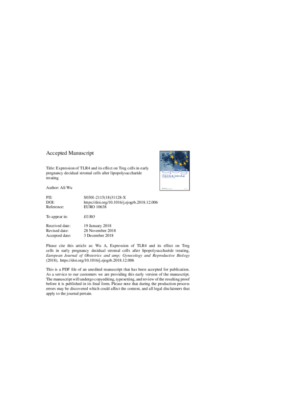 (PDF) Expression of TLR4 and its effect on Treg cells in early ...