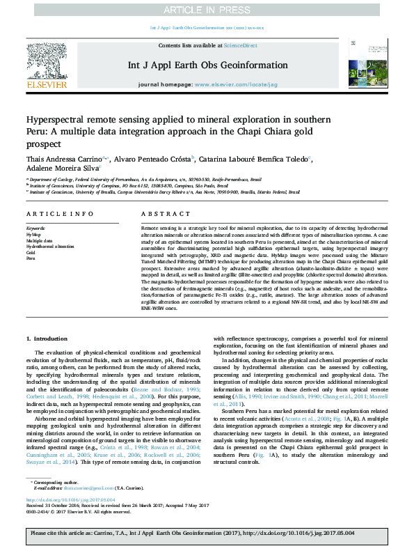 (PDF) Hyperspectral remote sensing applied to mineral exploration in ...