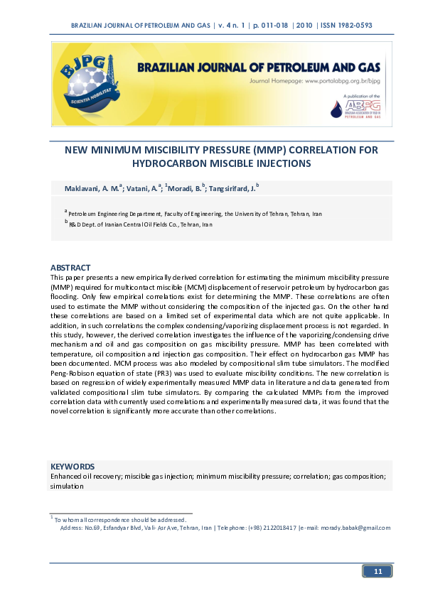 (PDF) New Minimum Miscibility Pressure (MMP) Correlation for ...