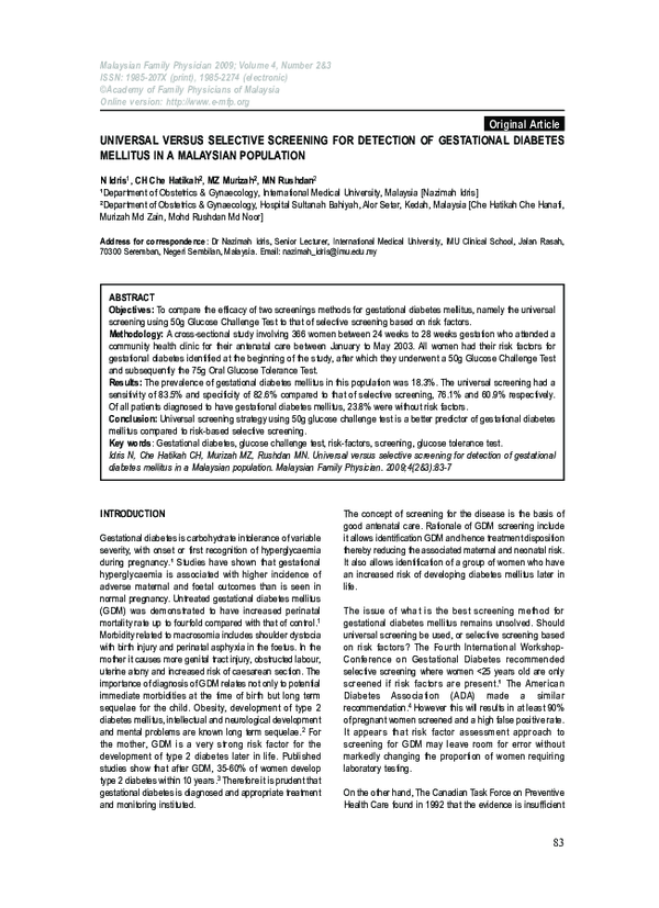 (PDF) Universal versus selective screening for detection of gestational ...