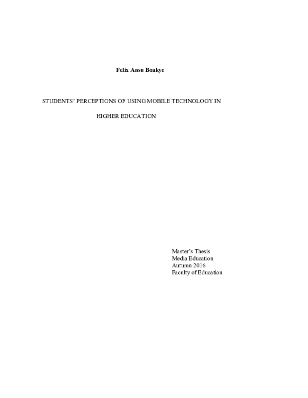 (PDF) Students' perceptions of using mobile technology in higher education