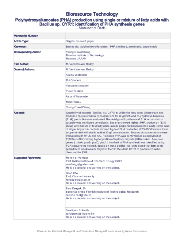 (PDF) Polyhydroxyalkanoates (PHA) production using single or mixture of ...