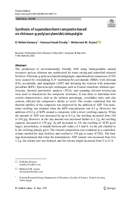 (PDF) Synthesis of superabsorbent composite based on chitosan-g-poly ...