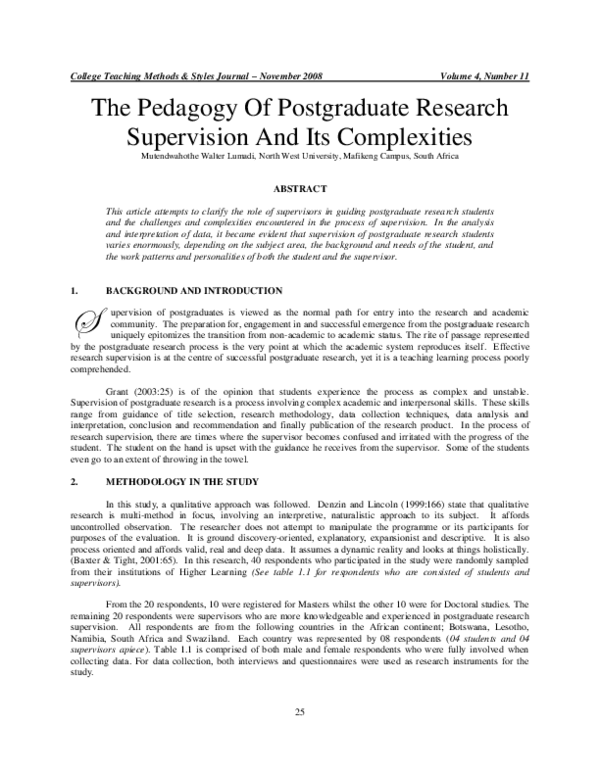 (PDF) The Pedagogy Of Postgraduate Research Supervision And Its ...