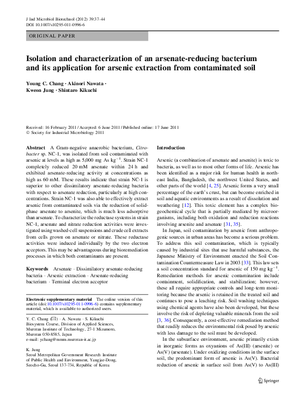 (PDF) Isolation and characterization of an arsenate-reducing bacterium ...