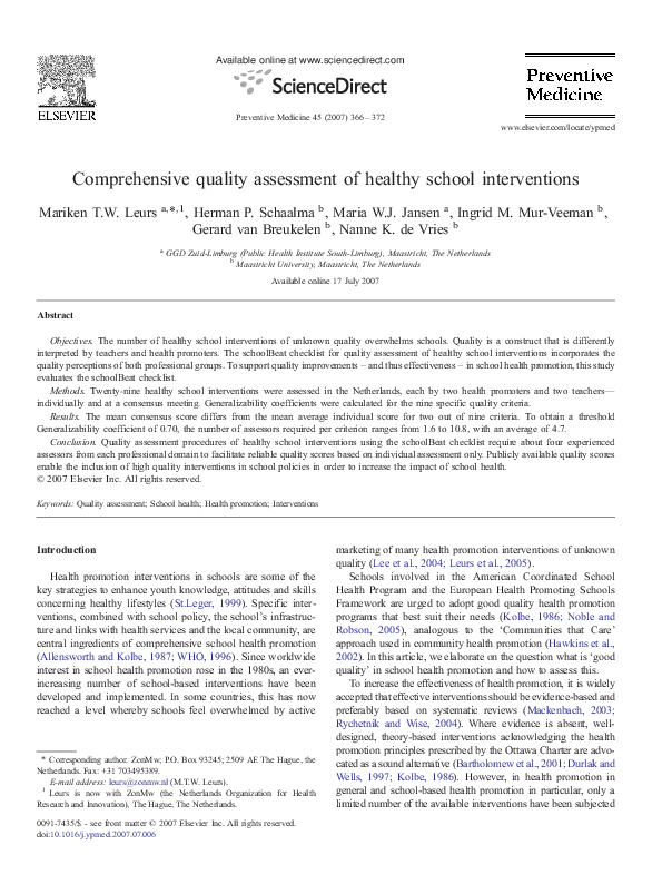 (PDF) Comprehensive quality assessment of healthy school interventions