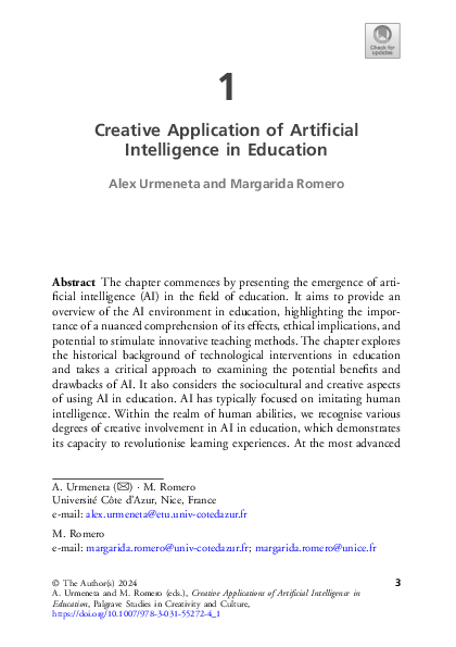 (PDF) Creative Application of Artificial Intelligence in Education