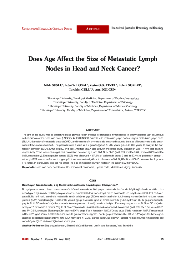 (PDF) Does Age Affect the Size of Metastatic Lymph Nodes in Head and ...