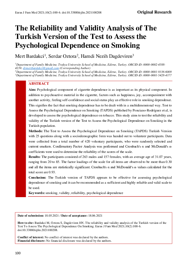 (PDF) The Reliability and Validity Analysis of The Turkish Version of ...