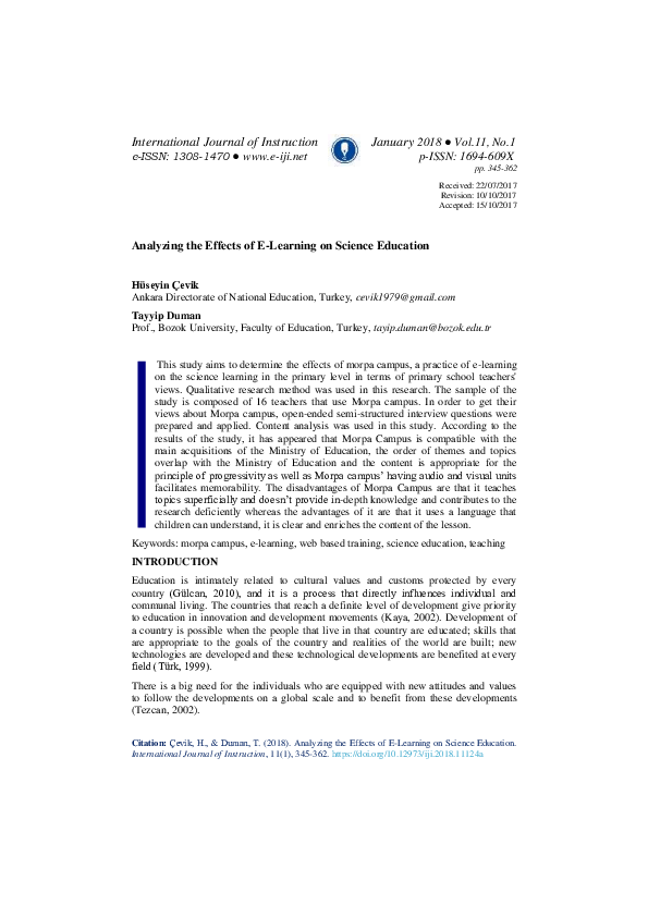 (PDF) Analyzing the Effects of E-Learning on Science Education