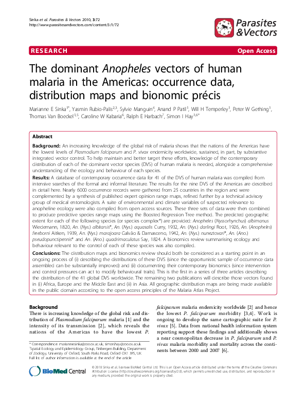 (PDF) The dominant Anopheles vectors of human malaria in the Americas ...
