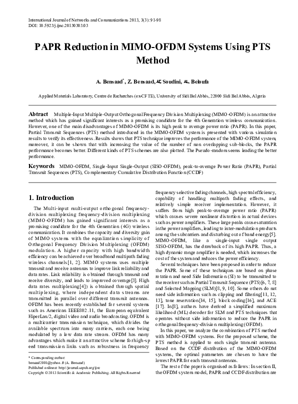 (PDF) PAPR Reduction in MIMO-OFDM Systems Using PTS Method