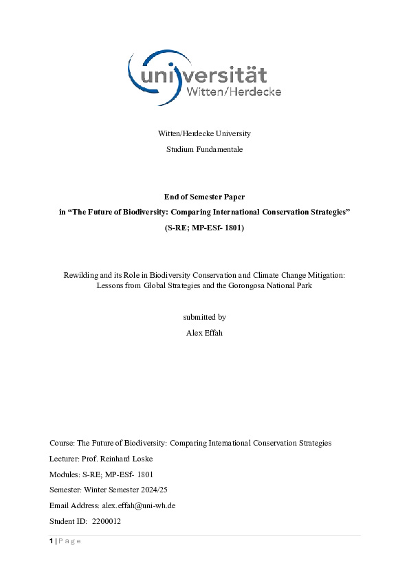 (PDF) Rewilding and its Role in Biodiversity Conservation and Climate ...