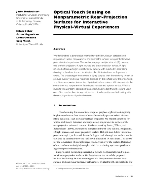 (PDF) Optical Touch Sensing on Nonparametric Rear-Projection Surfaces ...