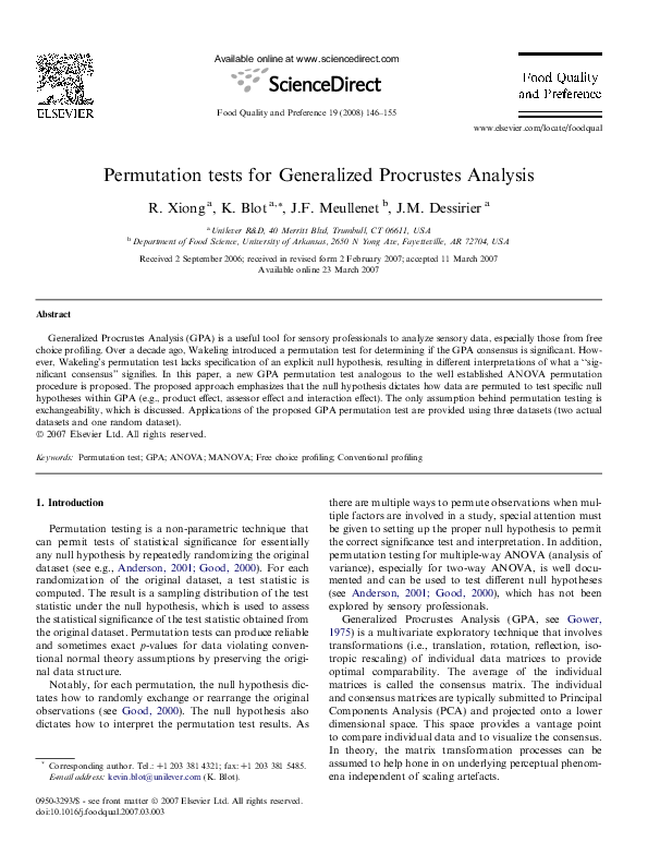 (PDF) Permutation tests for Generalized Procrustes Analysis