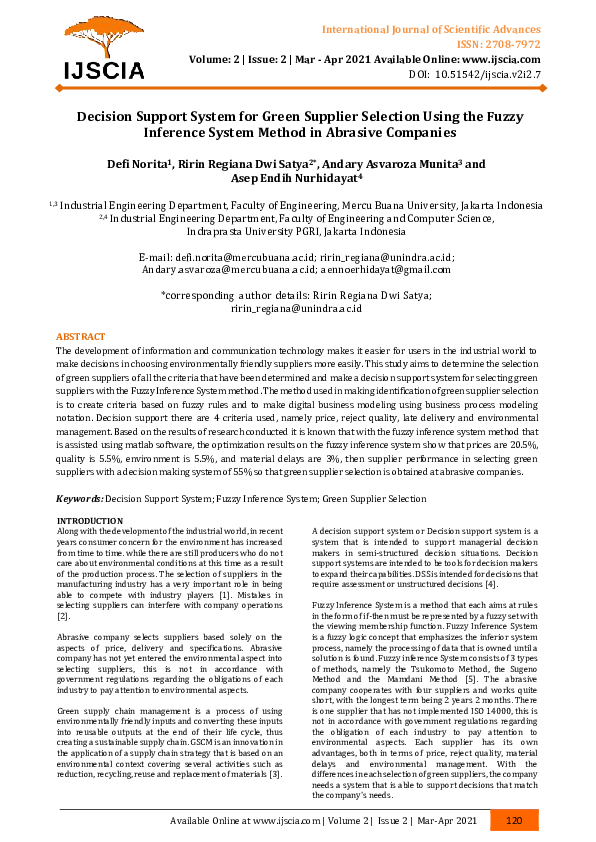 (PDF) Decision Support System for Green Supplier Selection Using the ...