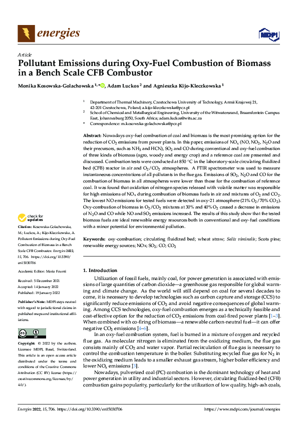 (PDF) Pollutant Emissions during Oxy-Fuel Combustion of Biomass in a ...