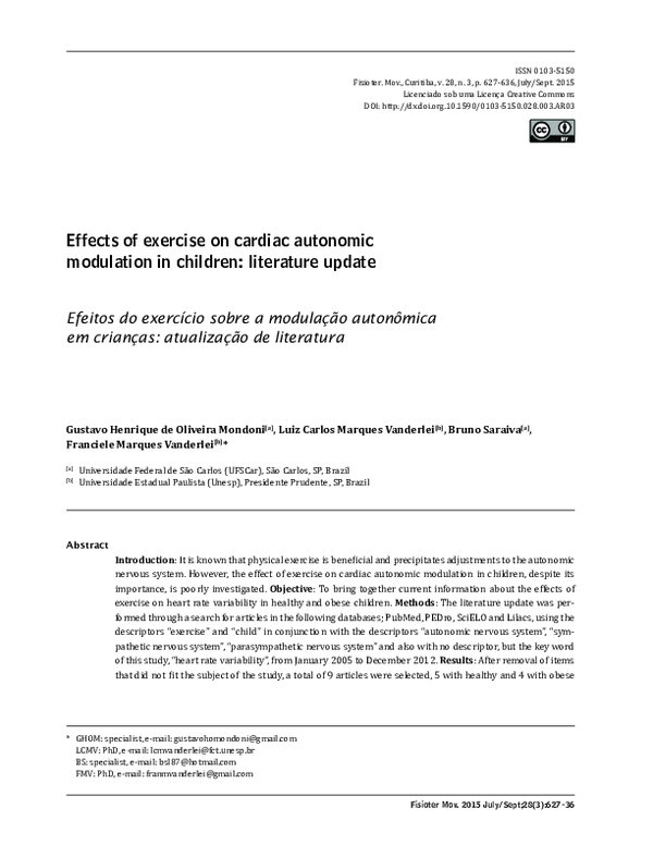 (PDF) Effects of exercise on cardiac autonomic modulation in children ...