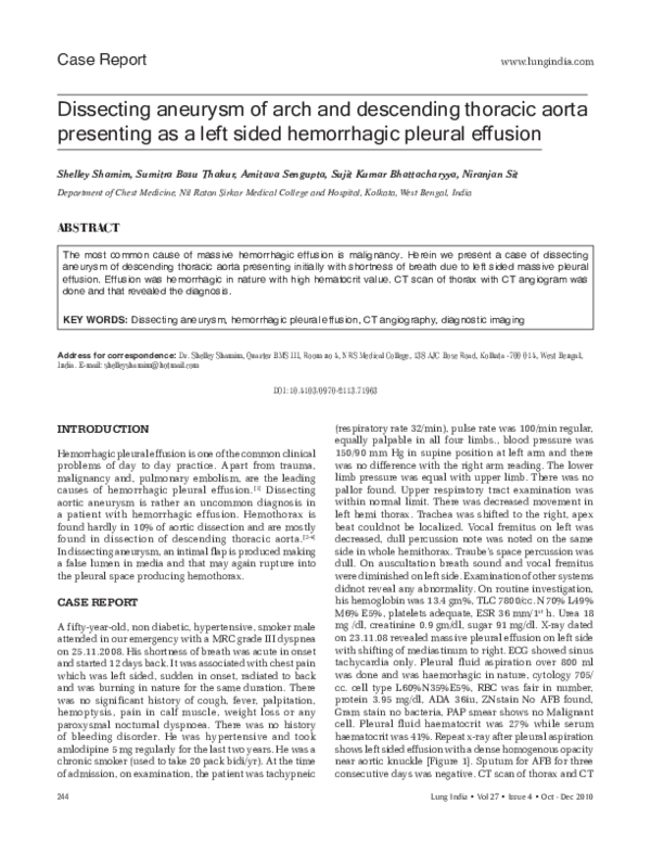 (PDF) Dissecting aneurysm of arch and descending thoracic aorta ...