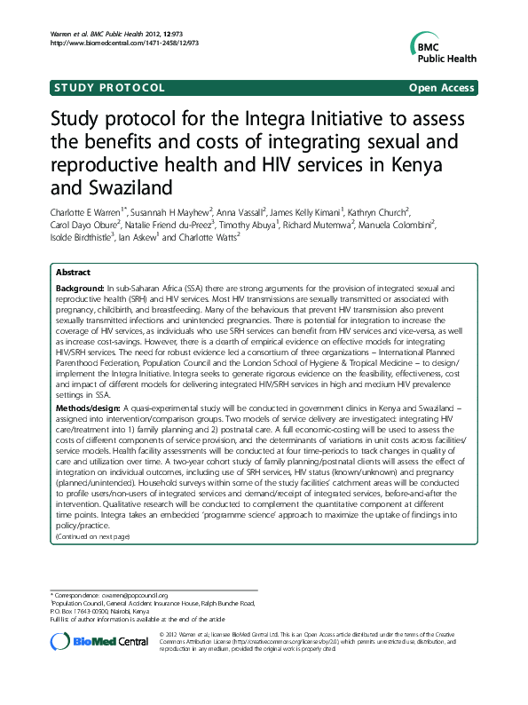 (PDF) Study protocol for the Integra Initiative to assess the benefits ...