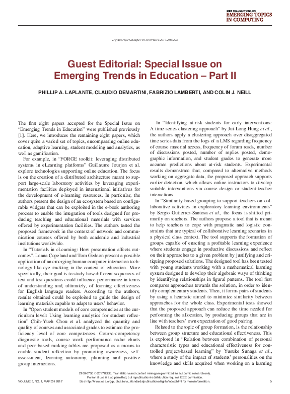 (PDF) Guest Editorial: Special Issue on Emerging Trends in Education ...