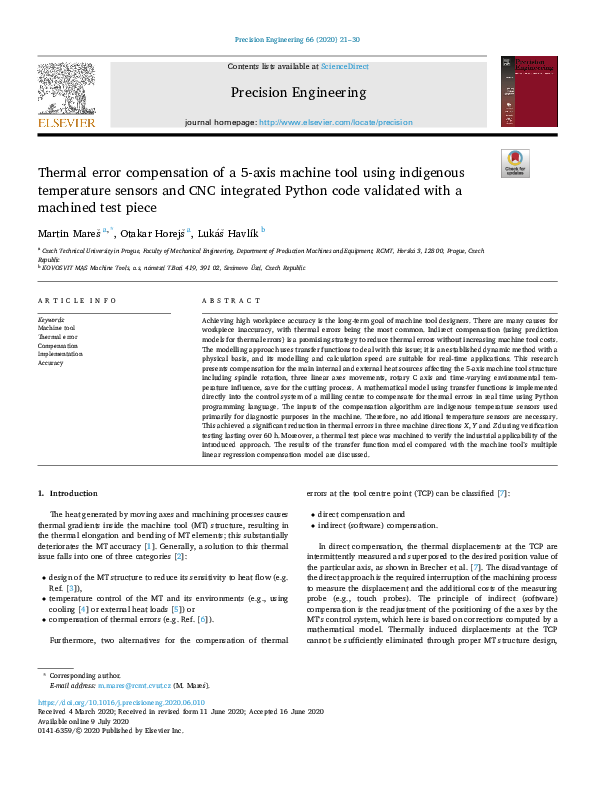 (PDF) Thermal error compensation of a 5-axis machine tool using ...