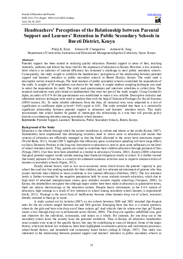 (PDF) Headteachers' Perceptions of the Relationship between Parental ...