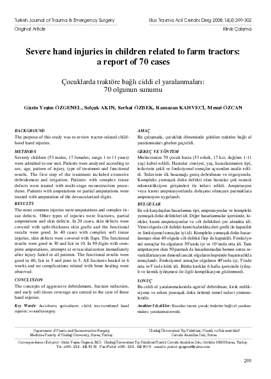 (PDF) Severe hand injuries in children related to farm tractors: a ...