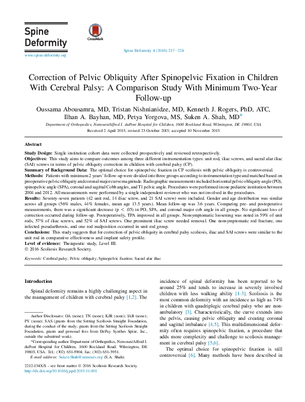 (PDF) Correction of Pelvic Obliquity After Spinopelvic Fixation in ...