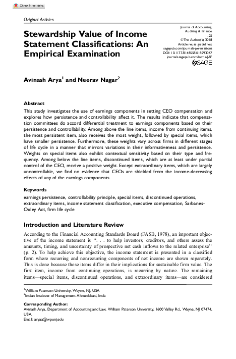 (PDF) Stewardship Value of Income Statement Classifications: An ...