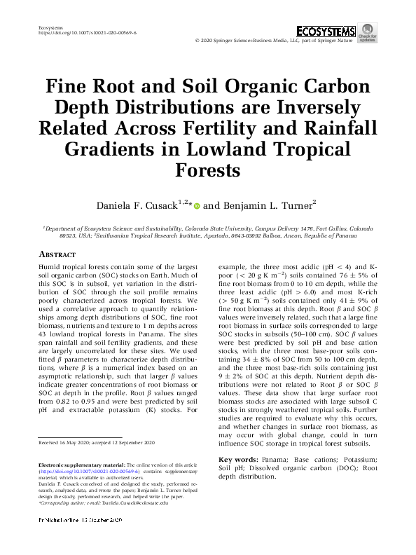 (PDF) Fine Root and Soil Organic Carbon Depth Distributions are ...
