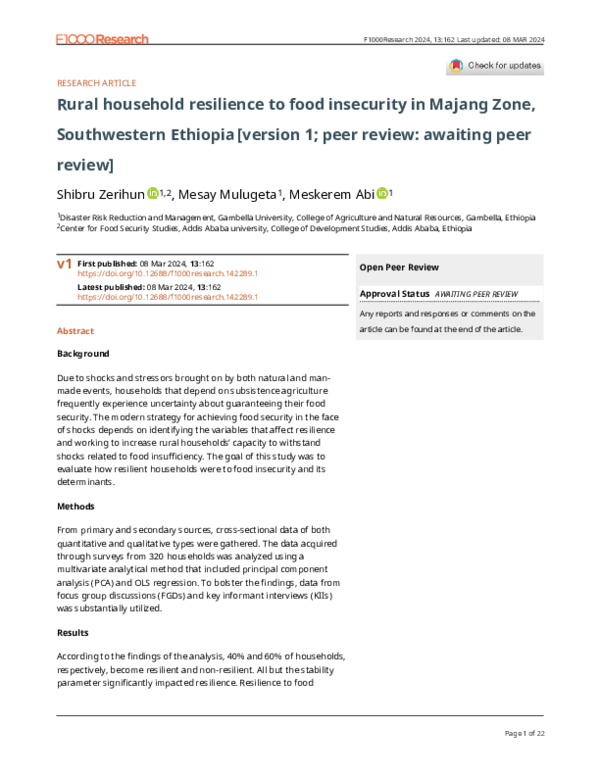 (PDF) Rural household resilience to food insecurity in Majang Zone ...