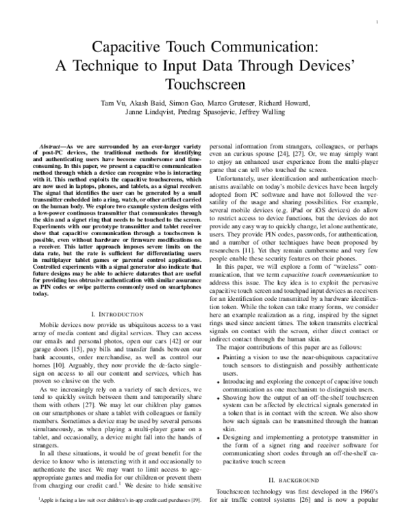 (PDF) Capacitive Touch Communication: A Technique to Input Data through ...